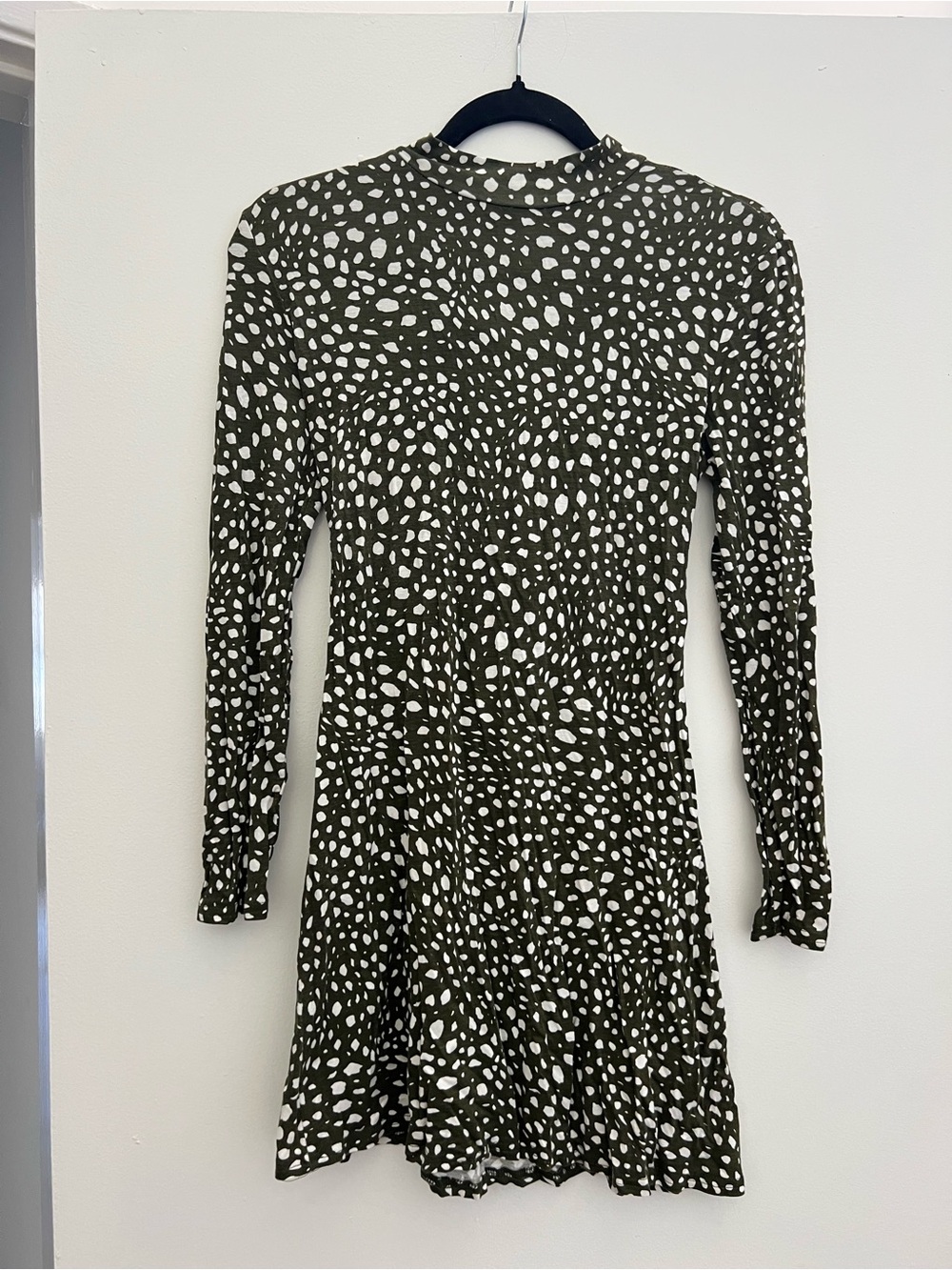 River Island Olive Green & White Long Sleeve Printed Dress